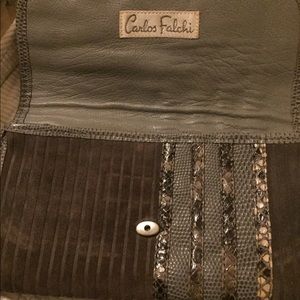 Carlos Falchi leather/snakeskin clutch